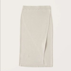 Abercrombie & Fitch Ribbed Wrap Midi Skirt in Light Beige